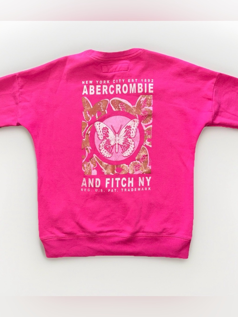 Abercrombie Kids Girls' Bright Pink Butterfly Graphic Sweatshirt W/ ThumbHoles
